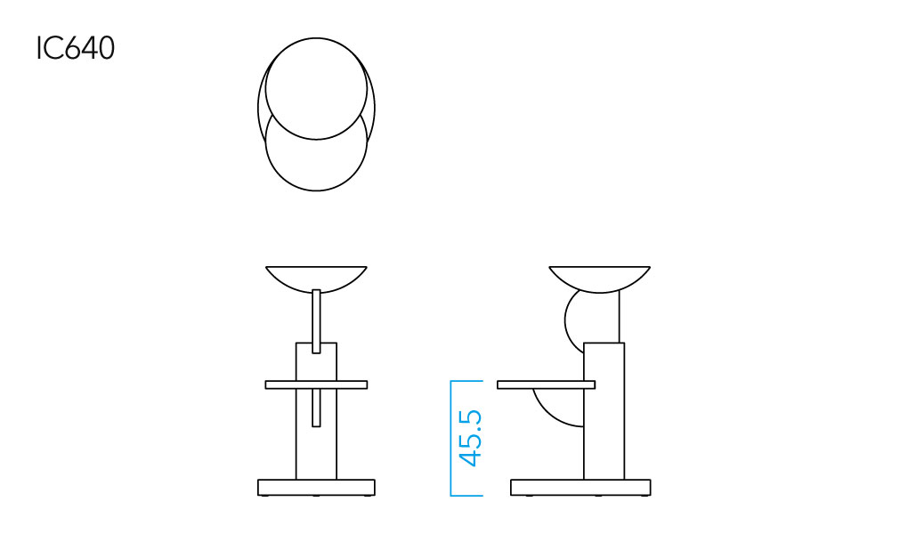 medel IC640の図面。上面図・正面図・側面図